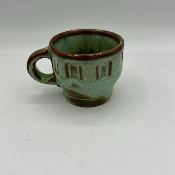 Frankoma Flat Cup Wagon Wheel Prairie Green Mug and saucer. - Picture 3 of 8